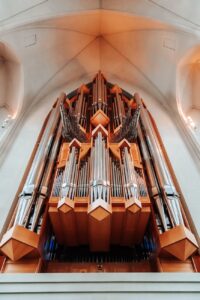 pipe organ in old gothic style cathedral